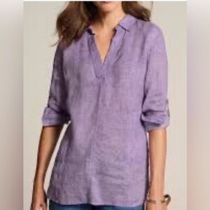 J Jill Love Linen Popover Tunic Top Plus 2X Lavender Purple 3/4 Roll Tab Or L/S